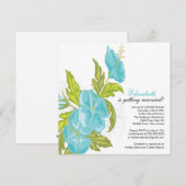 Spring Floral Bridal Shower Invitation Turquoise Kaart (Voorkant / Achterkant)