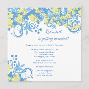 Spring Floral Bridal Shower Invitation Yellow Blue Kaart