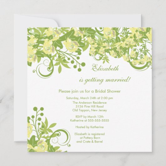 Spring Floral Bridal Shower Invitation Yellow Kaart (Voorkant)