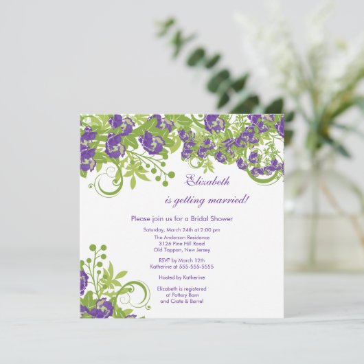 Spring Floral Bridal Shower Paars Kaart (Staand voorkant)