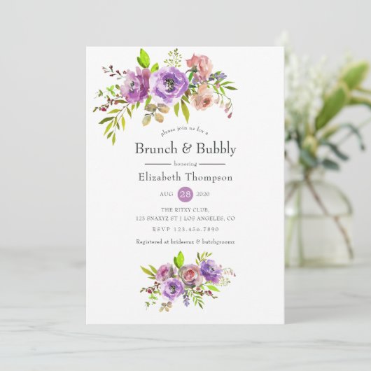 Spring Floral Brunch en Bubble Vrijgezellenfeest Kaart (Staand voorkant)