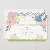 Spring Floral Bunnies Paasbrunch & Egg Hunt Kaart (Voorkant)