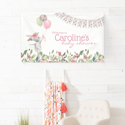 Spring Floral Bunny Baby shower Banner (Insitu)