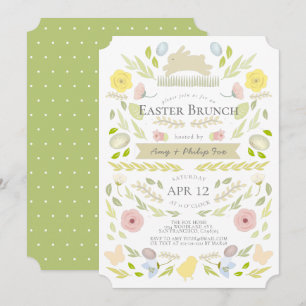 Spring Floral Bunny Foliage Green Easter Brunch Kaart