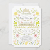 Spring Floral Bunny Foliage Roze Meisje Baby showe Kaart (Voorkant)