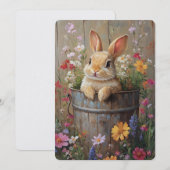  Spring Floral Bunny in Rustic Bucket Feestdagenkaart (Voorkant / Achterkant)