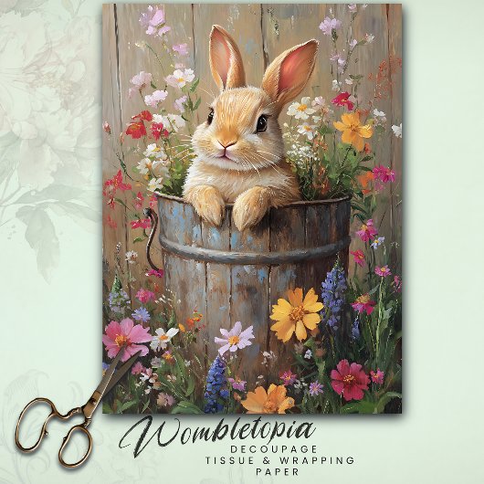 Spring Floral Bunny in Rustic Bucket Tissuepapier