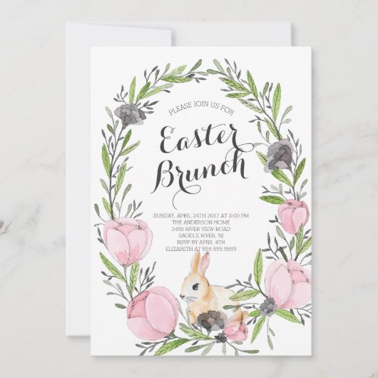 Spring Floral Bunny Pasen Uitnodiging (Voorkant)