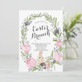 Spring Floral Bunny Pasen Uitnodiging (Staand voorkant)