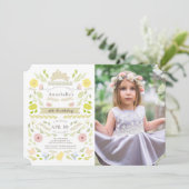 Spring Floral Bunny Pink Girl Foto Verjaardag Kaart (Staand voorkant)