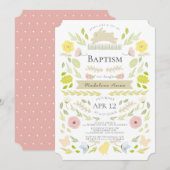 Spring Floral Bunny Roze Meisje Doop Kaart (Voorkant / Achterkant)