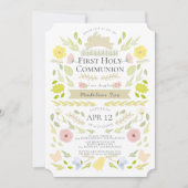 Spring Floral Bunny Roze Meisje Eerste Heilige Com Kaart (Voorkant)