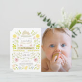 Spring Floral Bunny Roze Meisje Foto 1e Verjaardag Kaart (Staand voorkant)