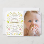 Spring Floral Bunny Roze Meisje Foto 1e Verjaardag Kaart (Voorkant)