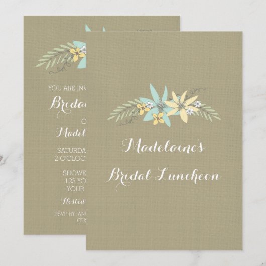 Spring Floral Burlap Bridal Lunch Uitnodigingen (Voorkant / Achterkant)