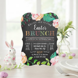 Spring Floral Chalkboard Easter Brunch Kaart