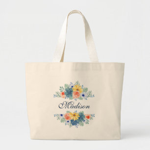 Spring Floral Chic Moderne gepersonaliseerde naam Grote Tote Bag