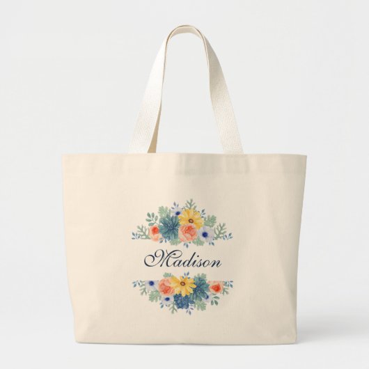Spring Floral Chic Moderne gepersonaliseerde naam Grote Tote Bag (Voorkant)