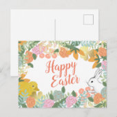 Spring Floral Clover Duck Happy Easter Bunny Feestdagenkaart (Voorkant / Achterkant)