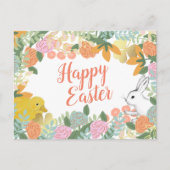 Spring Floral Clover Duck Happy Easter Bunny Feestdagenkaart (Voorkant)