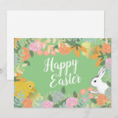 Spring Floral Clover Duck Happy Easter Bunny Feestdagenkaart (Voorkant / Achterkant)