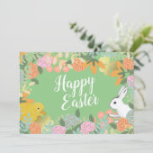 Spring Floral Clover Duck Happy Easter Bunny Feestdagenkaart (Staand voorkant)