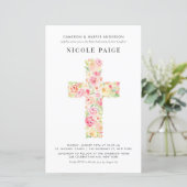 Spring Floral Cross Baby Inwijding Uitnodiging (Staand voorkant)