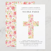 Spring Floral Cross Baby Inwijding Uitnodiging (Voorkant / Achterkant)
