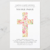 Spring Floral Cross Baby Inwijding Uitnodiging (Voorkant)