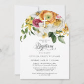 Spring Floral Cross Christelijke doop met foto Kaart (Voorkant)