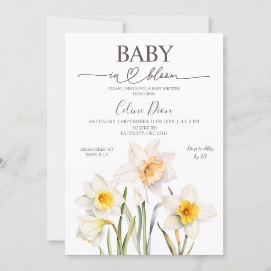 Spring Floral Daffodil Baby Shower Kaart (Voorkant)