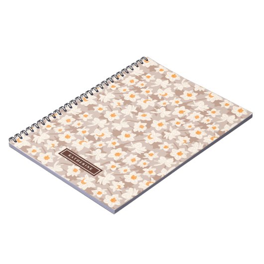 Spring Floral Daffodil Blooms | Bruin gepersonalis Notitieboek (Linkerzijde)