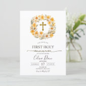 Spring Floral Daffodil Wreath 1st Holy Communion Kaart (Staand voorkant)
