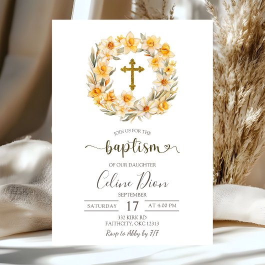 Spring Floral Daffodil Wreath Baptism Kaart