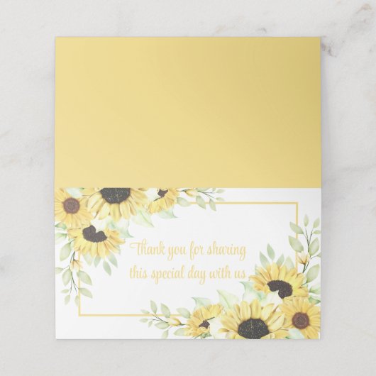 Spring Floral Dank je Gele Zonnebloemen bruiloft Plaatskaartje (Buitenkant ongevouwen)