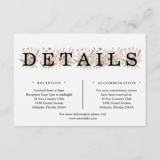 Spring Floral Details Enclosure Card Informatiekaartje (Voorkant)