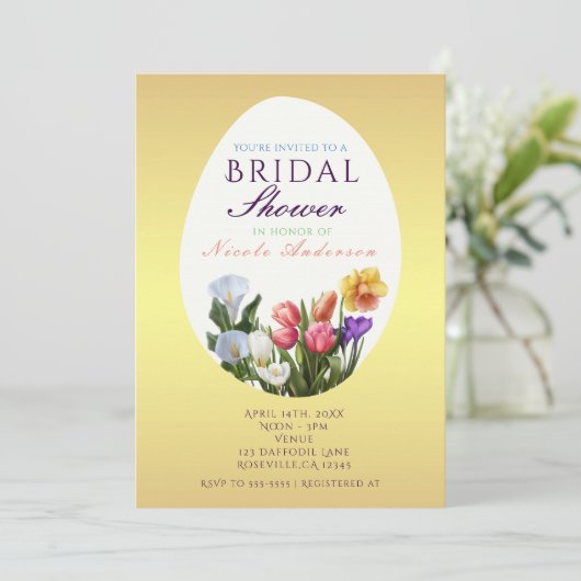 Spring Floral Easter Egg Bruids Douche Uitnodiging (Staand voorkant)