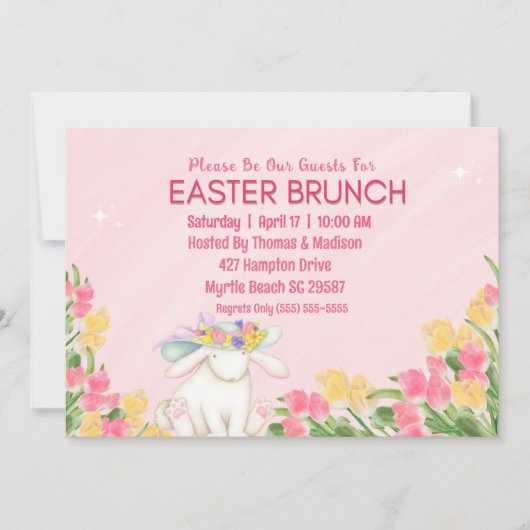 Spring Floral Easter Waterverf Bunny Brunch Kaart (Voorkant)