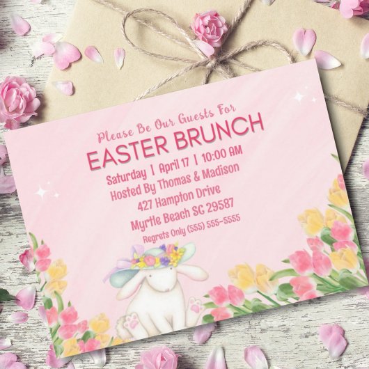 Spring Floral Easter Waterverf Bunny Brunch Kaart