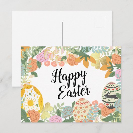 Spring Floral Egg Hunt Clover Happy Pasen Feestdagenkaart (Voorkant / Achterkant)