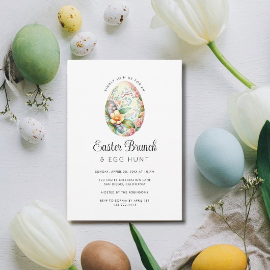 Spring Floral Egg Hunt Paasbrunch Party Kaart