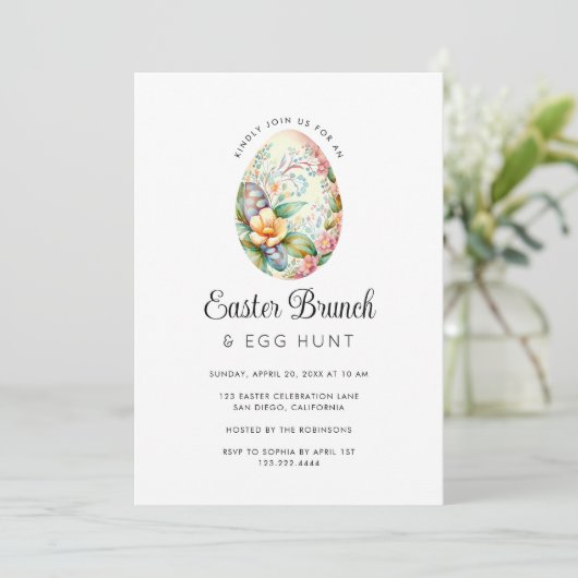 Spring Floral Egg Hunt Paasbrunch Party Kaart (Staand voorkant)
