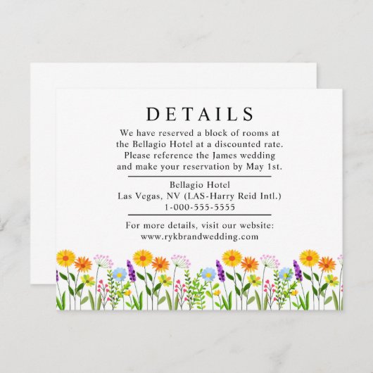 Spring Floral Elegante bruiloft Details Informatiekaartje (Voorkant / Achterkant)