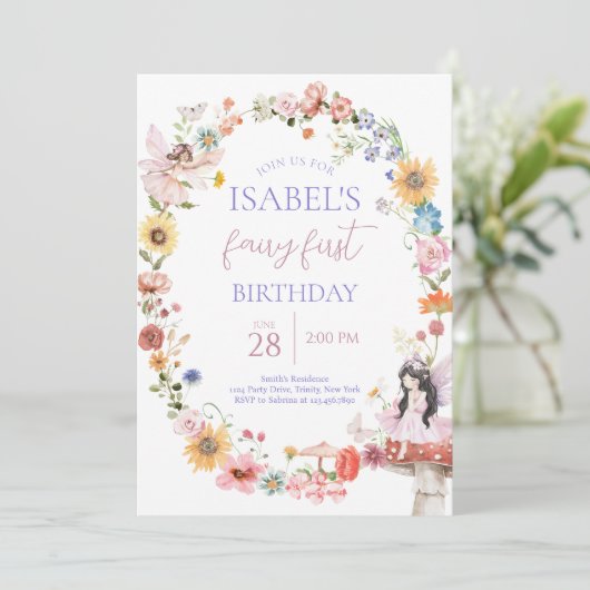Spring Floral Fairy Eerste Verjaardag Kaart (Staand voorkant)