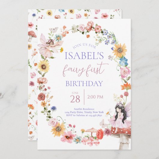 Spring Floral Fairy Eerste Verjaardag Kaart (Voorkant / Achterkant)