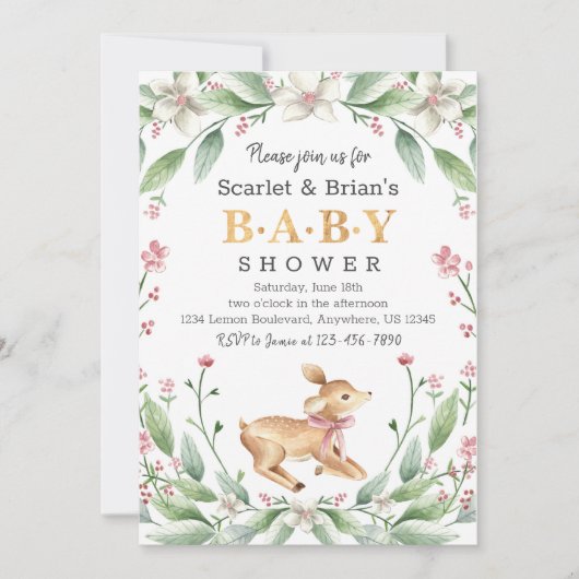 Spring Floral Fawn Woodland Wild Deer Baby shower Kaart (Voorkant)