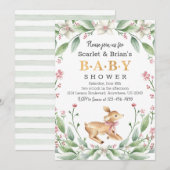 Spring Floral Fawn Woodland Wild Deer Baby shower Kaart (Voorkant / Achterkant)