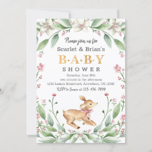Spring Floral Fawn Woodland Wild Deer Baby shower Kaart
