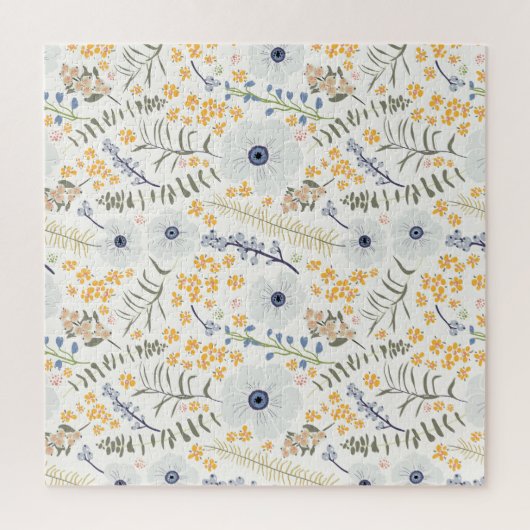 Spring Floral Flower Blue Green Grey Yellow Legpuzzel (Verticaal)
