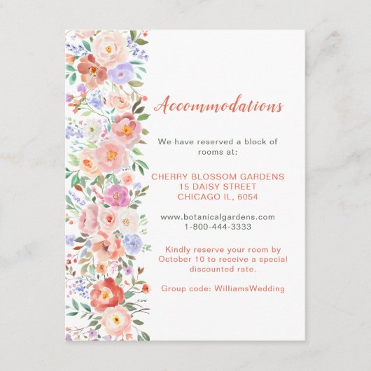 Spring Floral Flowers Wedding Accommodatie kaart (Voorkant)